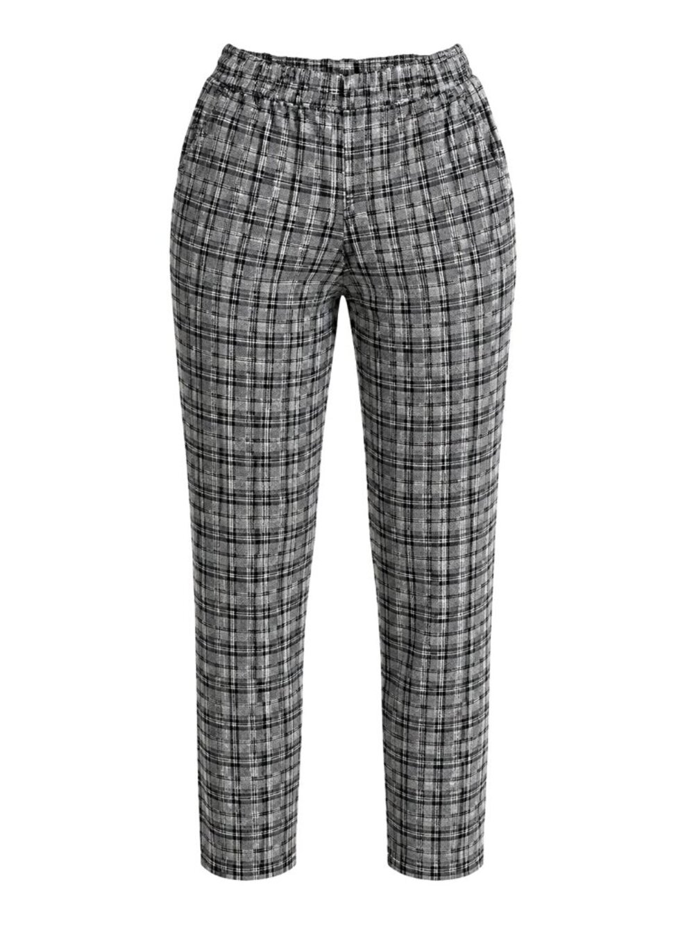 Hot Topic M Black Gray Plaid Paperbag Waist Stretch Punk Grunge Alt Skinny Pants